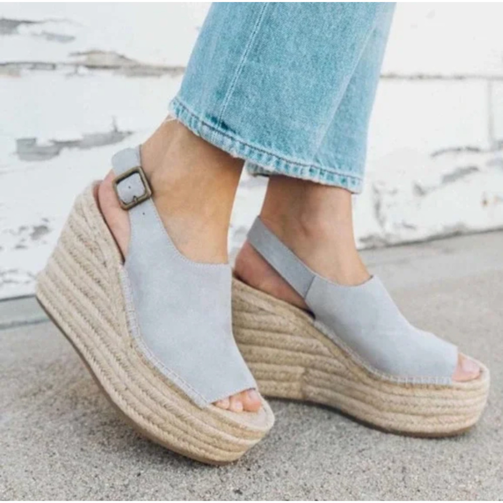 Anthropologie Espadrille Platform Sandal Slingback Boho in Stone Women’s Size 10